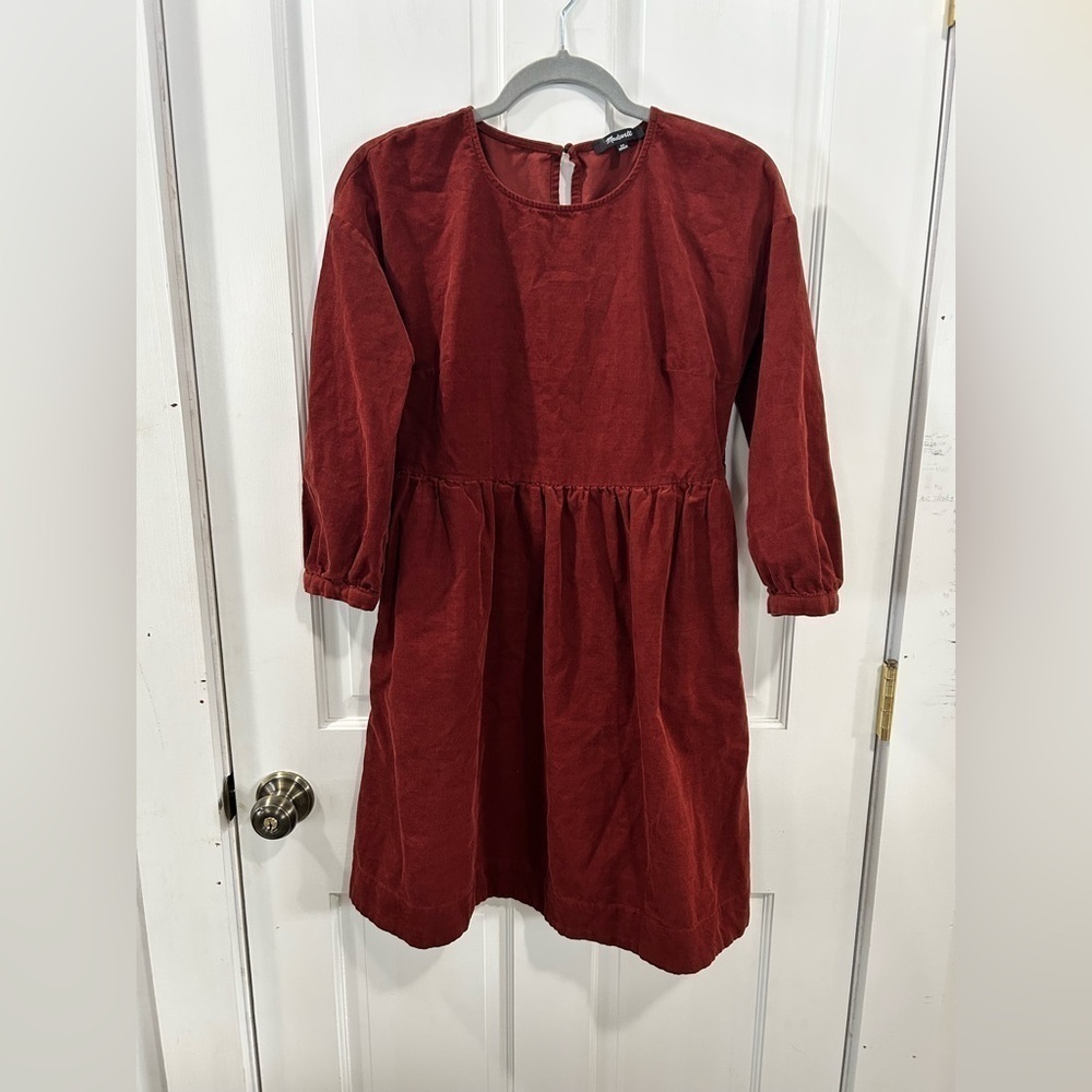 Madewell Corduroy Puff Sleeve Dress Rust Extra Small - Picture 4 of 8